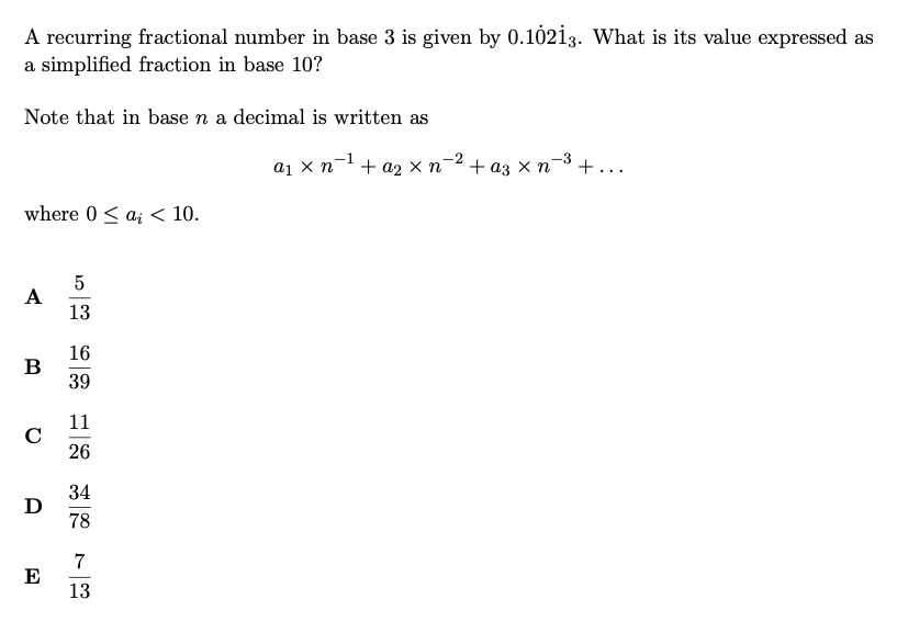 TMUA-style question: recurring fractional number in base 3