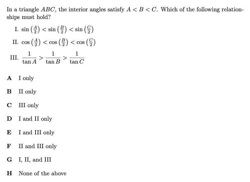 TMUA-style question: triangle angle inequalities