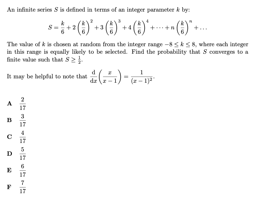 TMUA-style question: infinite series convergence probability