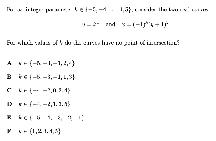 TMUA-style question: curve intersection parameter